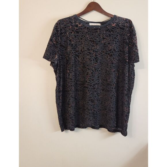 Free People We The Free Women Black Velvet Burnout Leopard Print Top Size Medium - Picture 1 of 4